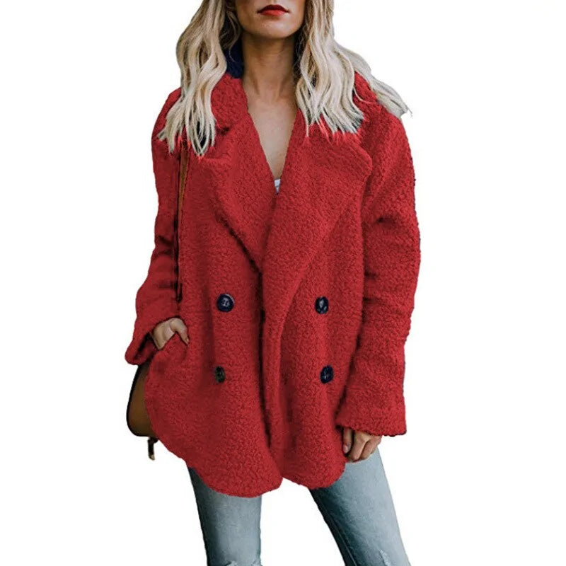 Button Accented Fuzzy Coat