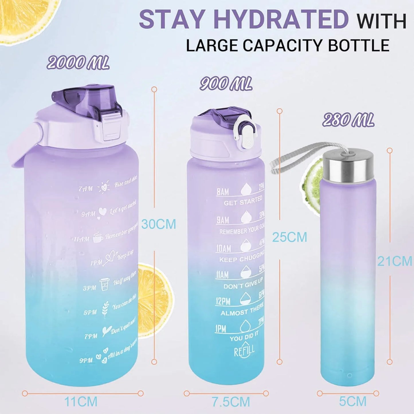 Motivational Water Bottle, Set Of 3