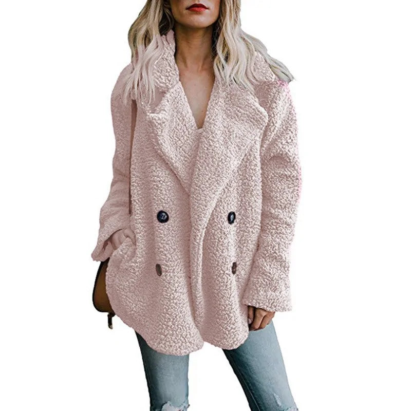 Button Accented Fuzzy  Coat
