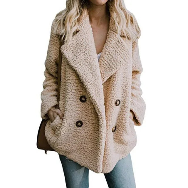 Button Accented Fuzzy  Coat