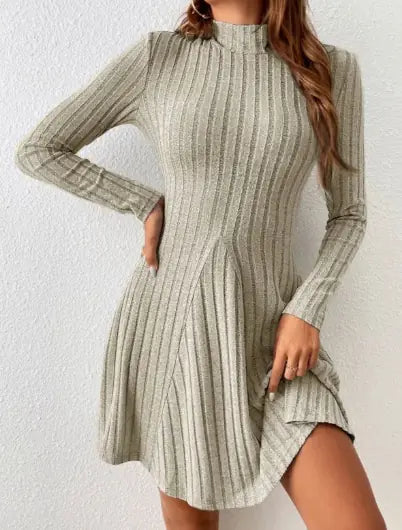 Half Turtleneck Ribbed Dress | Solid Color Long Sleeve Dress for Women | Chic & Comfortable Fit