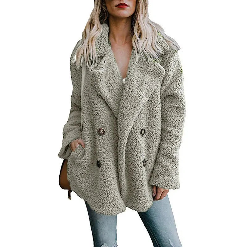 Button Accented Fuzzy  Coat