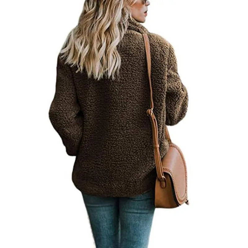 Button Accented Fuzzy  Coat