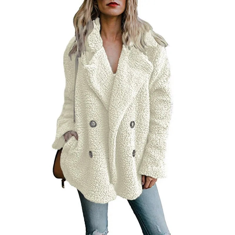 Button Accented Fuzzy  Coat