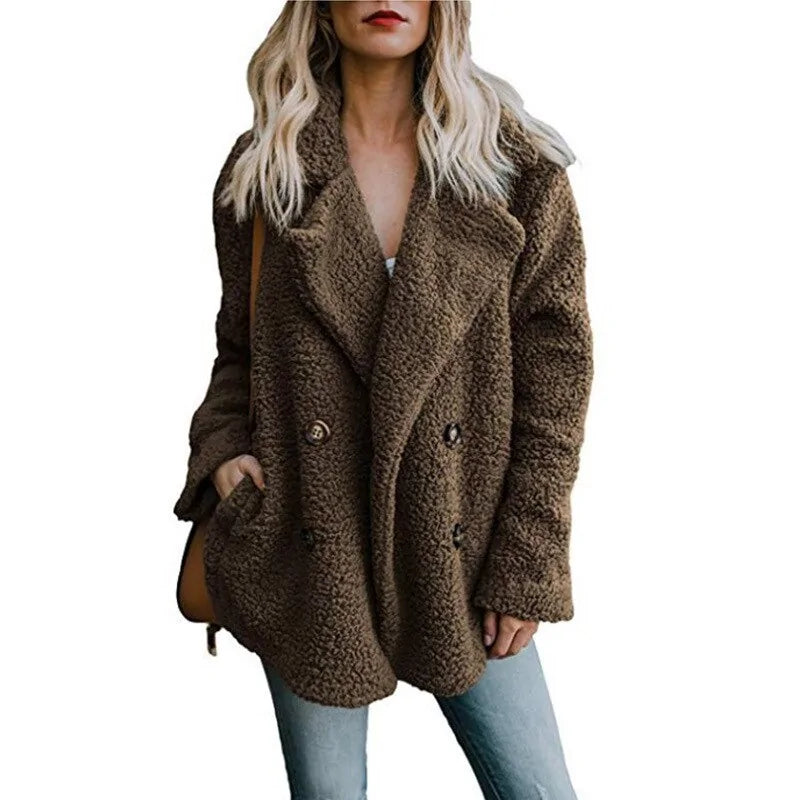 Button Accented Fuzzy  Coat