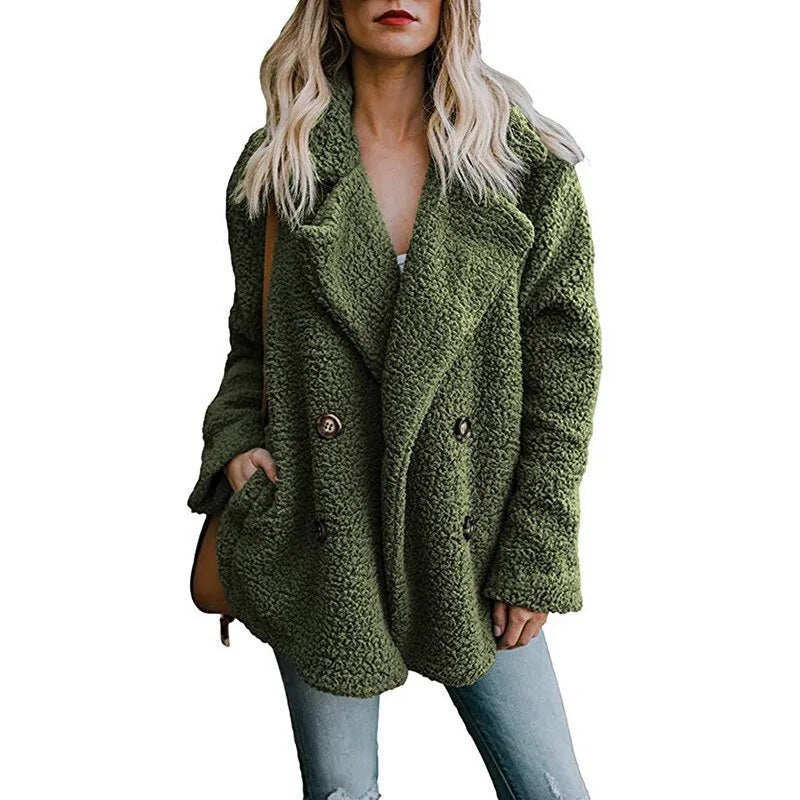 Button Accented Fuzzy  Coat